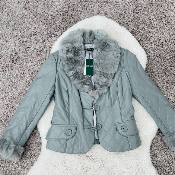 NWT Ralph Lauren Rabbit Fur Trim Leather Jacket